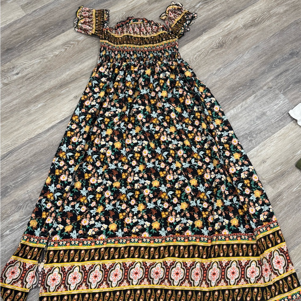 Floral Kids Dress with Yellow and Black Accents